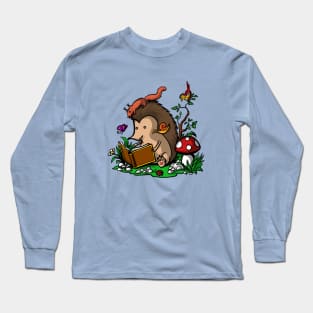 Hedgehog Book Reading Lover Funny Geek Forest Long Sleeve T-Shirt